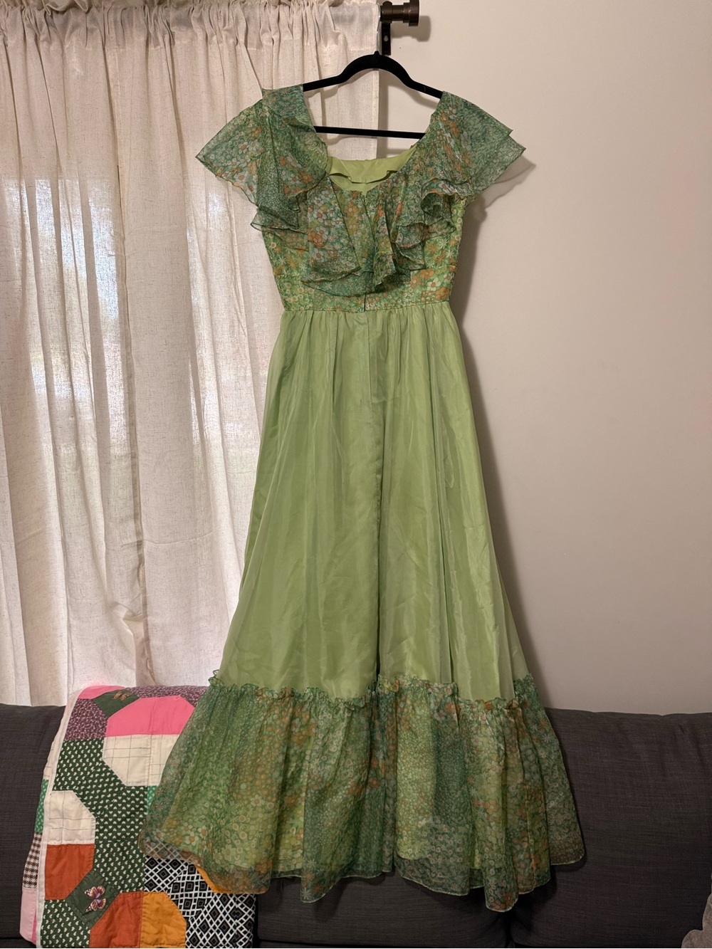 Vintage Light Green Ruffle-Trim Maxi Dress - Picture 5 of 9